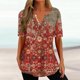 thumbnail image 1 of ICHUANYI Clearance Women's Summer V-neck Print Casual Loose Top Short Sleeve V-neck Button Blouses Tops(Orange, S) ICHUANYI WER2023081014740, 1 of 5