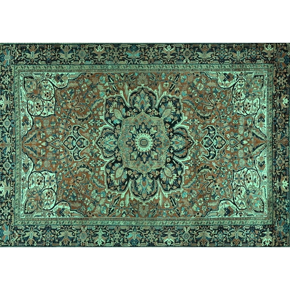 Ahgly Company Indoor Rectangle Persian Turquoise Blue Traditional Area Rugs, 5' x 7'