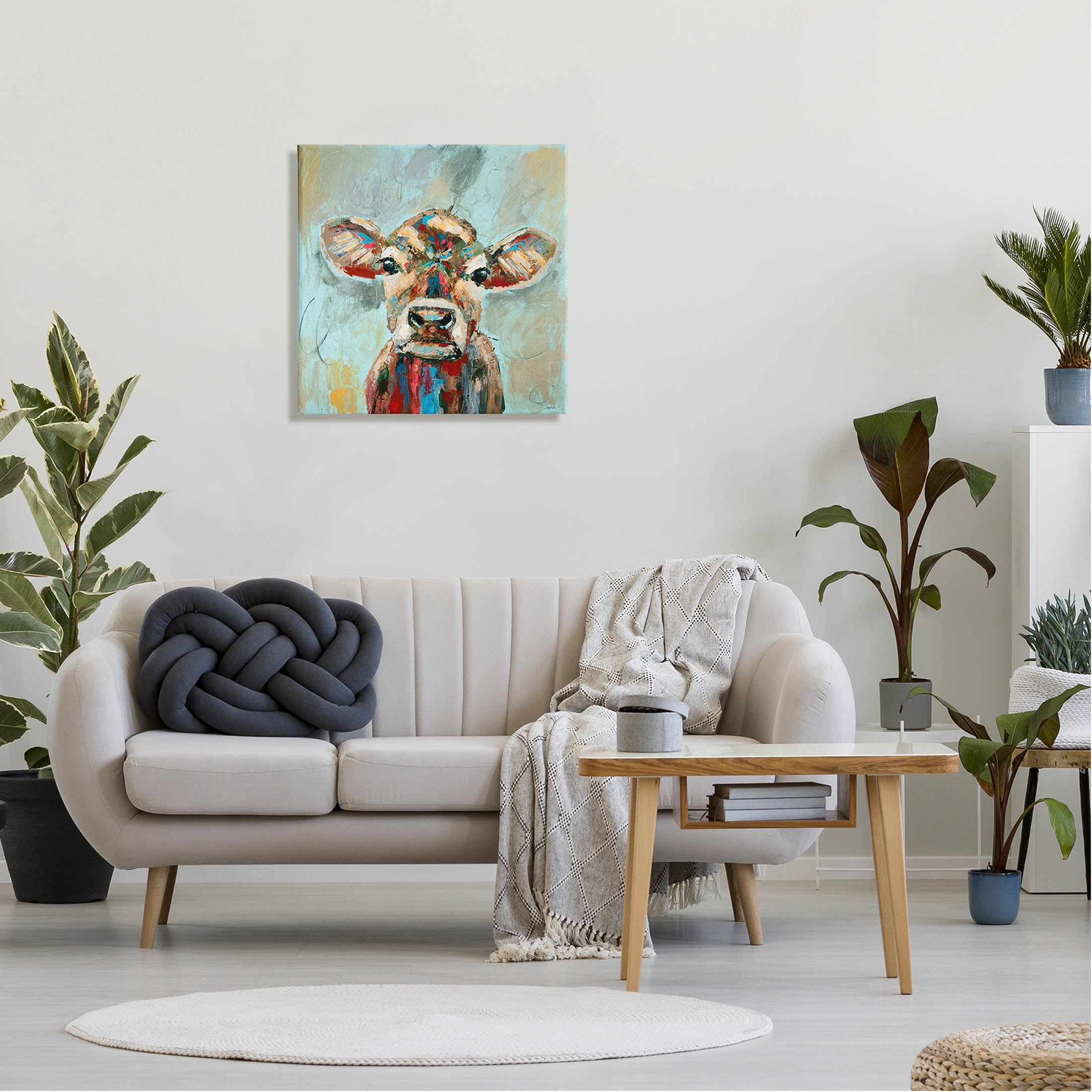 Brushed Painting Cow Animal Animals & Insects Painting Gallery Wrapped Canvas Print Wall Art