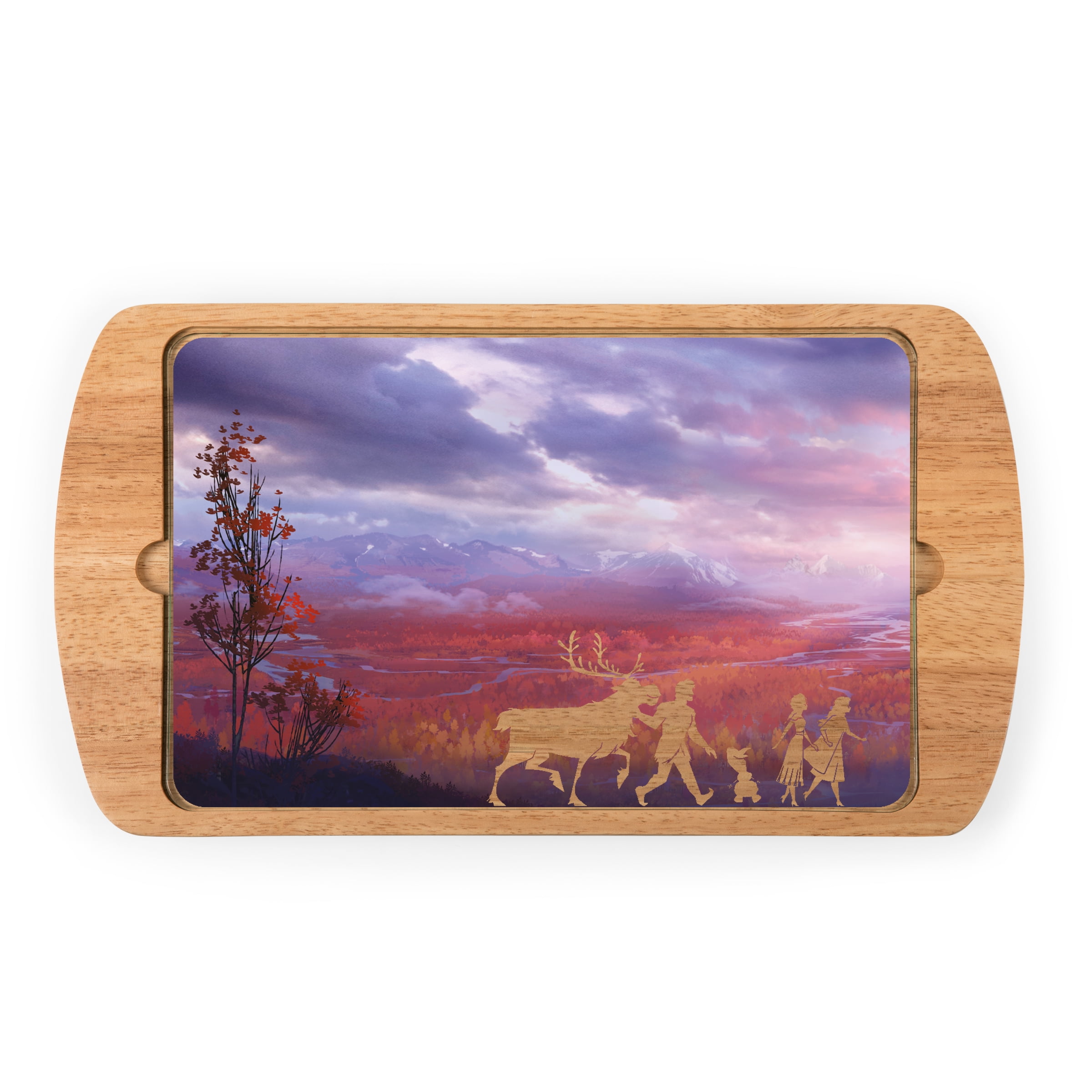 Elegant Frozen 2 Rectangular Rubberwood Serving Tray with Removable Glass Top