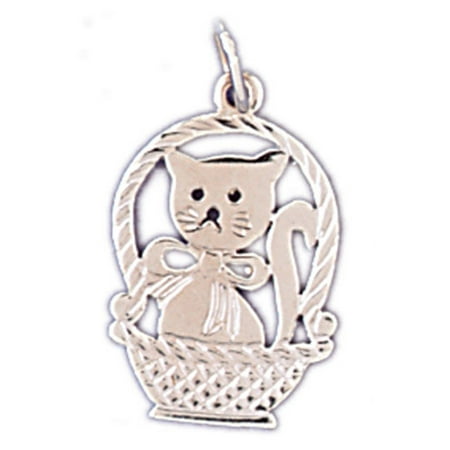 14K Yellow Gold Cat In Basket Pendant - 23 mm