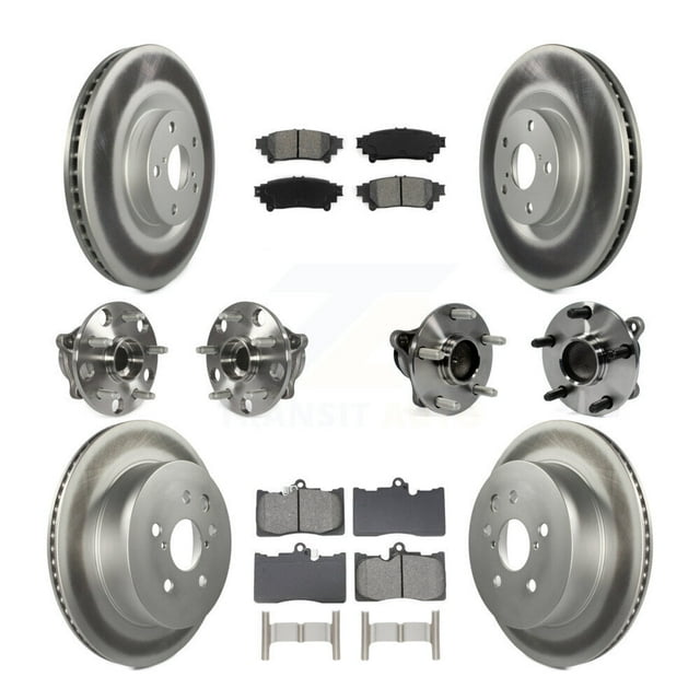 Transit Auto Front Rear Hub Bearings Assembly Coated Disc Brake Rotors and Semi-Metallic Pads Kit (10Pc) for Car 2014-2015 Lexus IS350 C F Sport - Left Right Side (Driver Passenger) KBB-129087