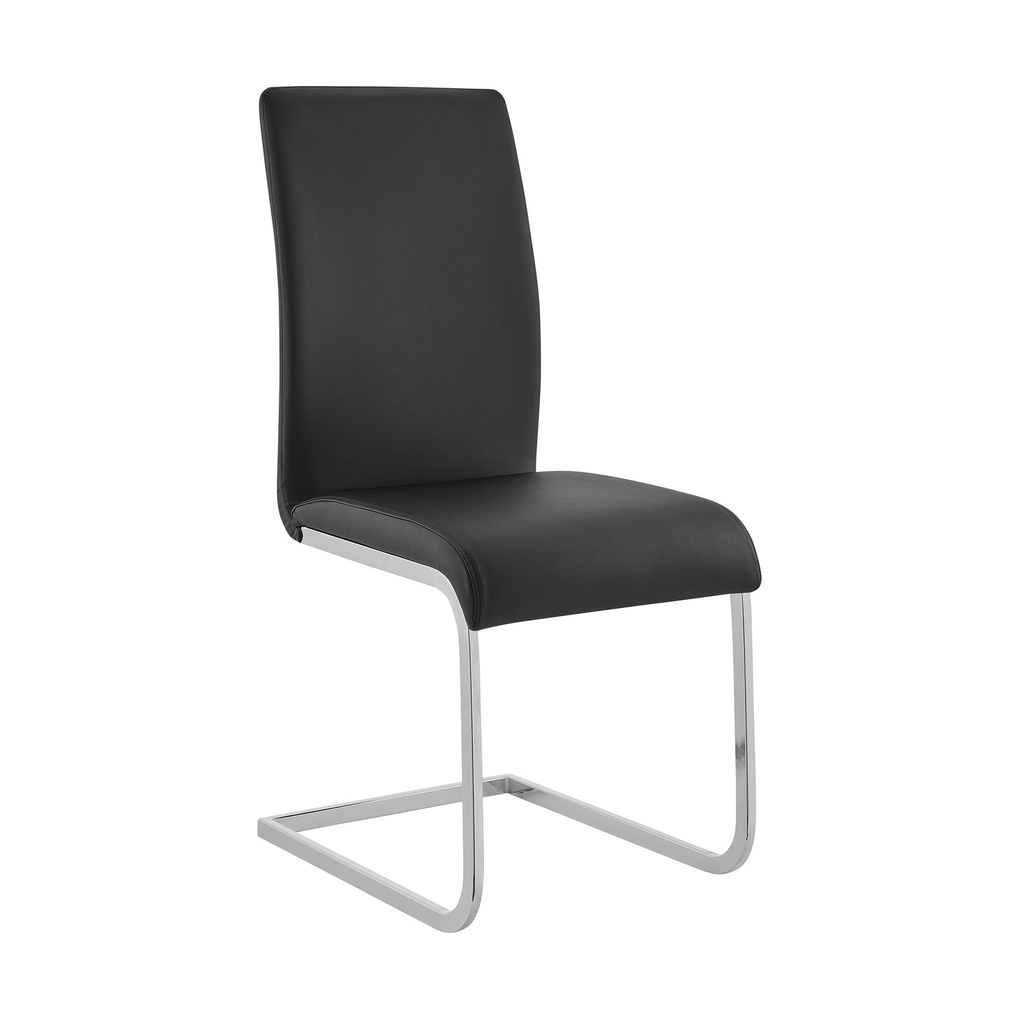 Amanda Contemporary Side Chair in Black Faux Leather and Chrome Finish - Set of 6