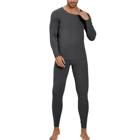 Thermal Underwear for Men Fleece Lined Long Johns Base Layer Set Top Bottom for Cold Weather - Grey - 4XL