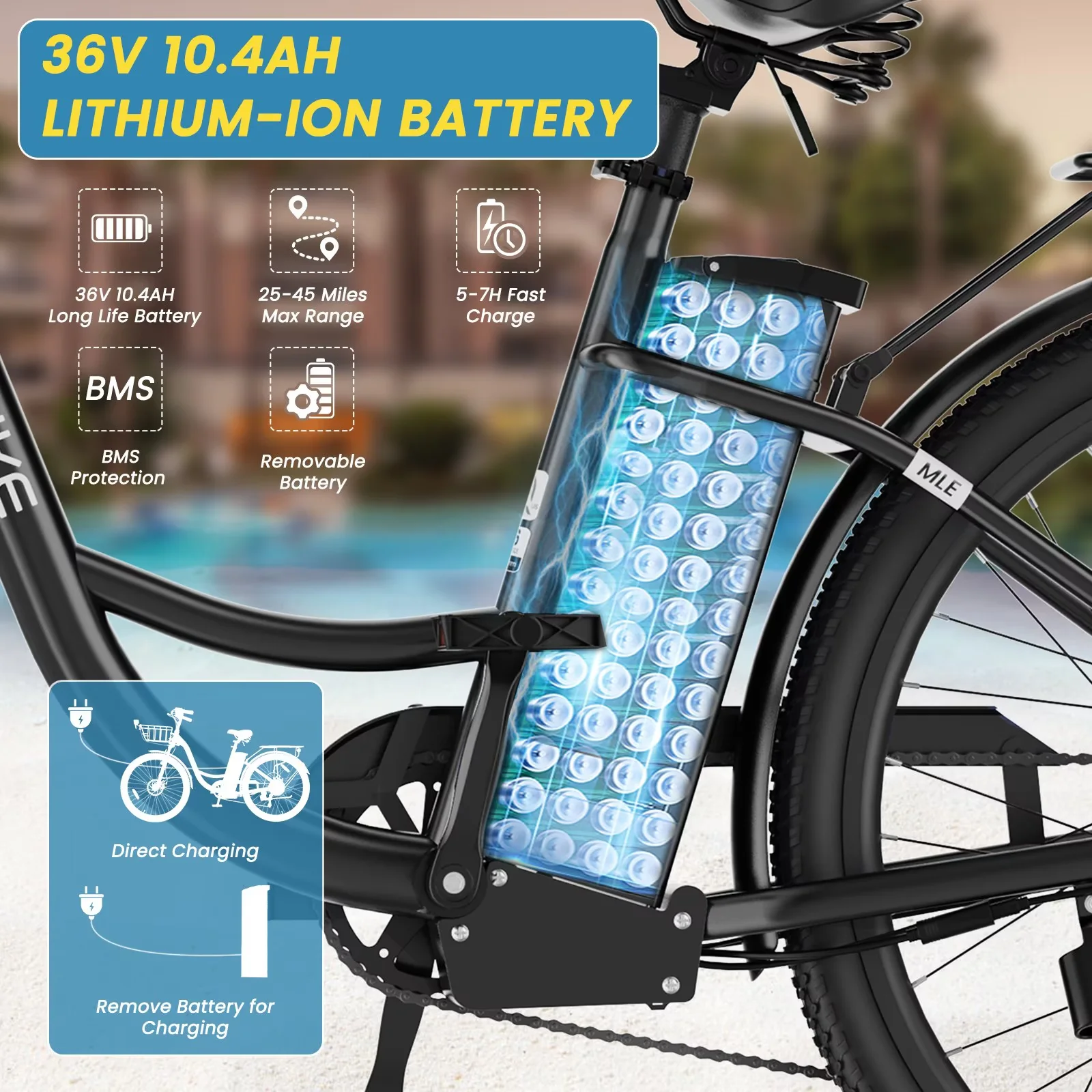 Lilypelle Electric Bike for Unisex Adults,24/26" 7-Speed Step Thru Electric Bicycle ,36V,20MPH
