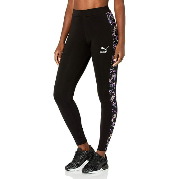 Puma Womens All Over Print-stripe Leggings,Black/Brand Aop,XS