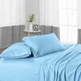 thumbnail image 5 of Super Soft Sheet Set 4 Piece-Flat Sheet, Fitted Sheet with 22" Deep Pocket & 2 Pillowcases, 100% Egyptian Cotton, 300TC, Easy Fit & Hotel Quality Bedsheet-Light Blue Stripe, Full-XL Size, 5 of 6