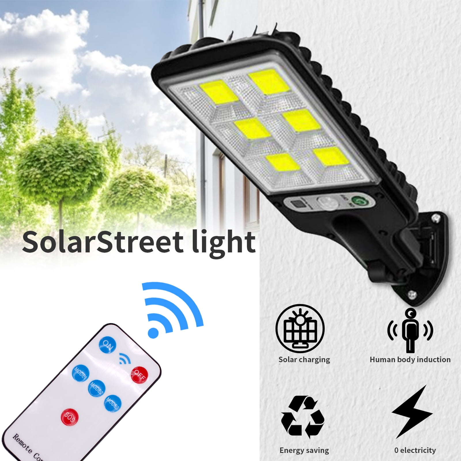600W LED Solar Wall Light Motion Sensor Outdoor Garden Security Street Lamp 