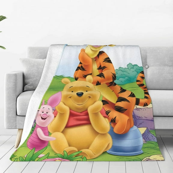 Winnie The Pooh Blanket Cute Character All Season Warm Fuzzy Plush Throw Blankets Soft Flannel Blankets for Couch Chair Bed Travel Home Decor 40"X30"