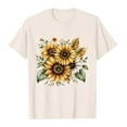 thumbnail image 3 of Womens Blouses Daily Deals Women's Sunflower Print Tops Casual Loose Floral Print Crew Neck Graphic Tees Shirts Short Sleeve Blouses Summer T-Shirt New A-Beige S, 3 of 6