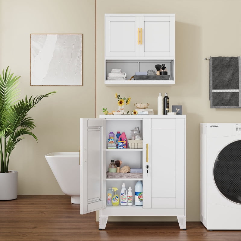 Erosoei Small Metal White Office Storage Cabinet with Shelves and Lock,Steel File Cabinet