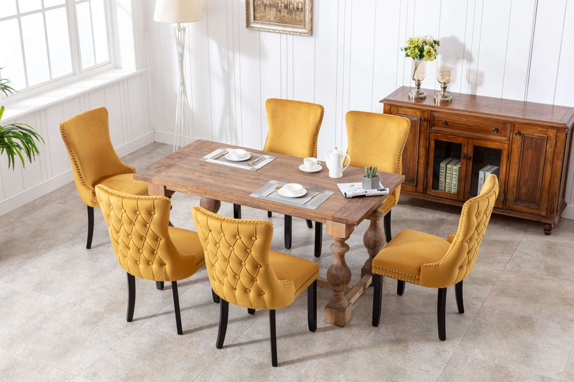 Button Tufted Upholstered Dining Chairs with Nailhead, Dining Room Chairs Tufted Cushion Back Elegant, Accent Chairs with Solid Wood Legs for Living Room/Kitchen (Set of 2)