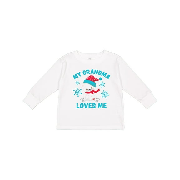 Inktastic Polar Bear My Grandma Loves Me in Santa Hat with Snowflakes Boys or Girls Long Sleeve Toddler T-Shirt