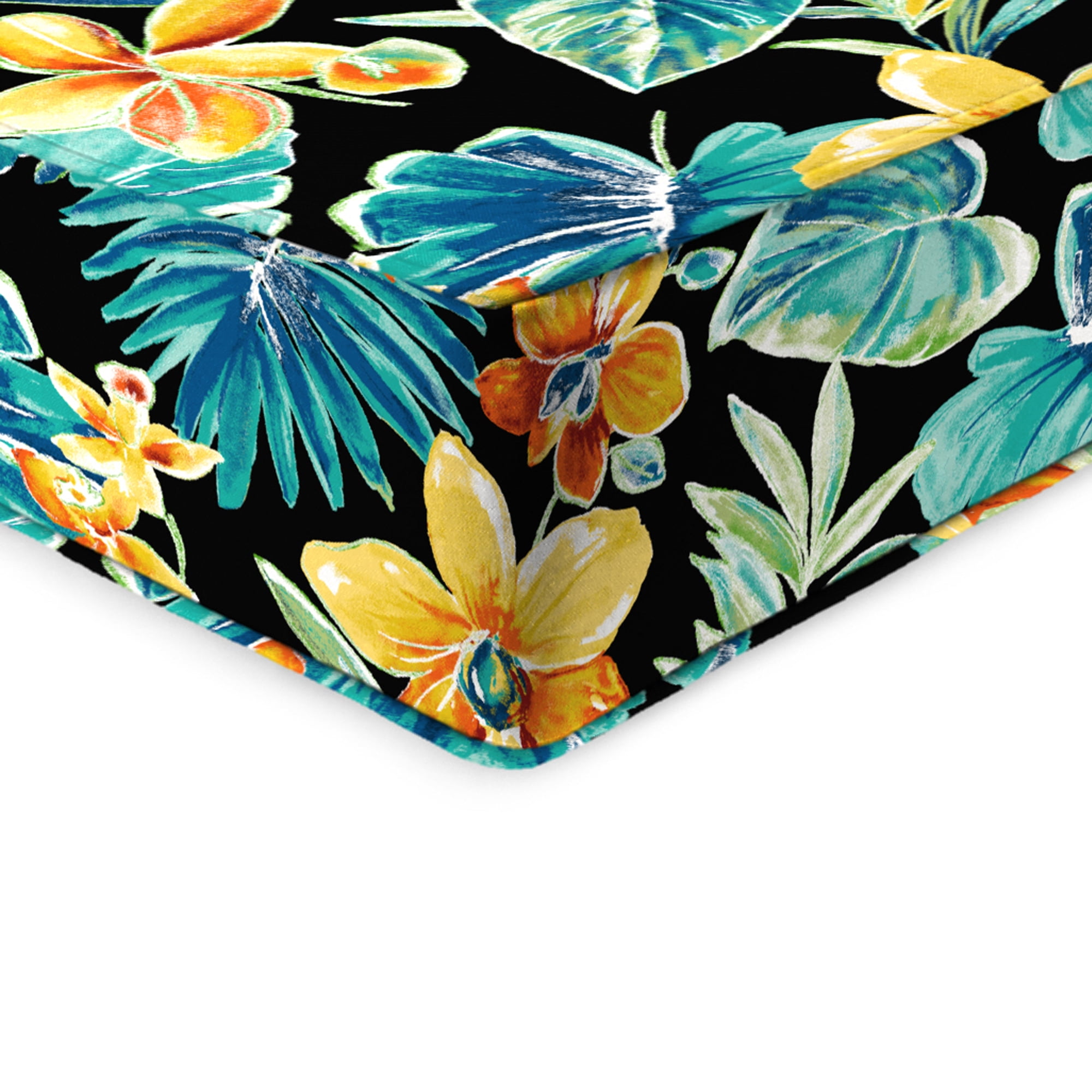 Jordan Manufacturing 46.5" x 24" Beachcrest Caviar Black Floral Rectangular Outdoor Deep Seat Chair Cushion Set with Welt