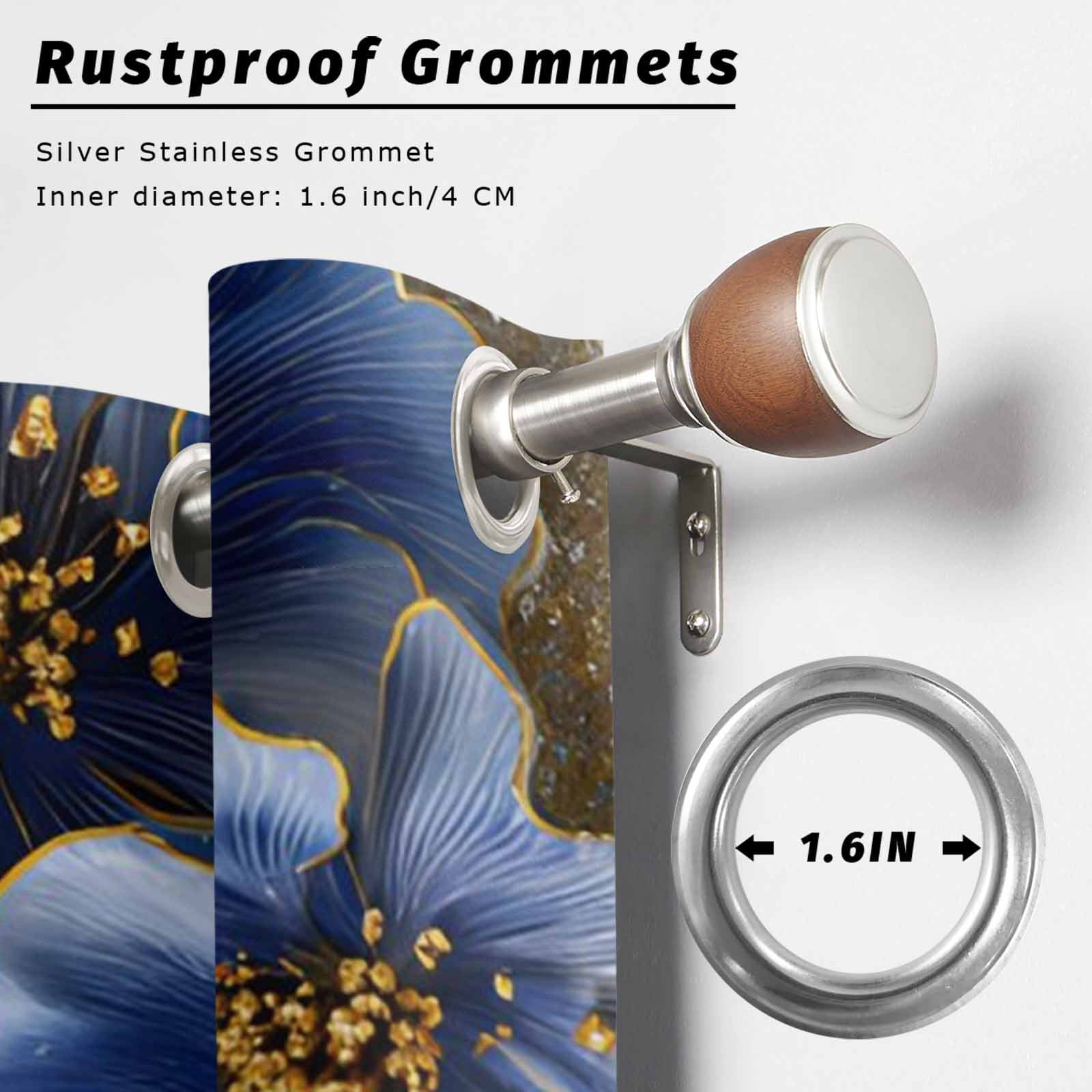 Dark Blue Flowers Outdoor Curtains for Patio, Romantic Dark Blue Floral Gold Marble Sunshade Privacy Drapes Grommet Waterproof Outside Curtains for Porch/Cabana/Balcony 54"x 108", 1 Panel