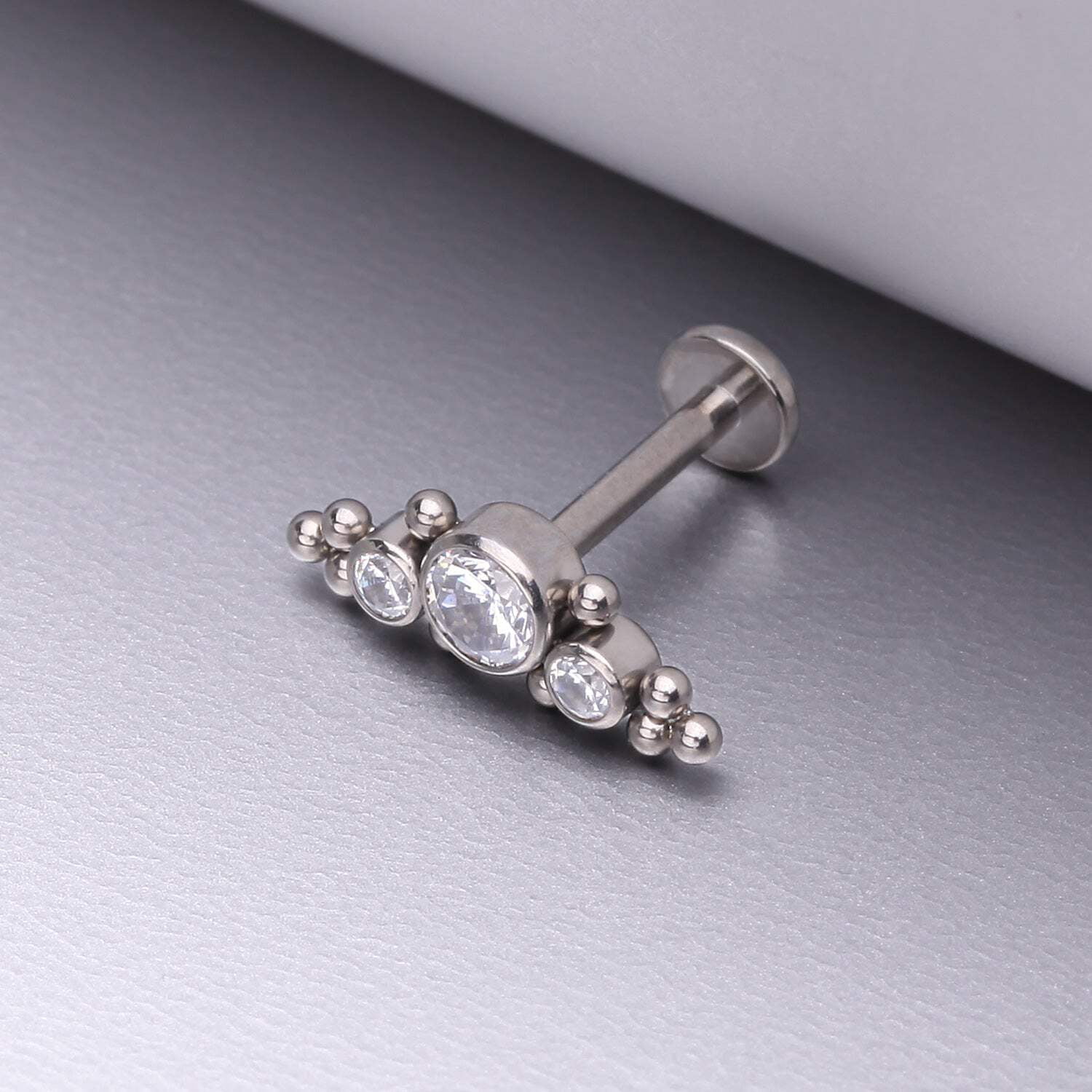 Implant Grade Titanium OneFit Threadless Sparkle Arc Bali Beads Flat Back Stud Labret