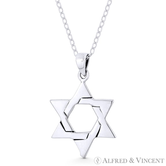 Star of David / Jewish Magen Charm Pendant & Chain Necklace in Oxidized .925 Sterling Silver