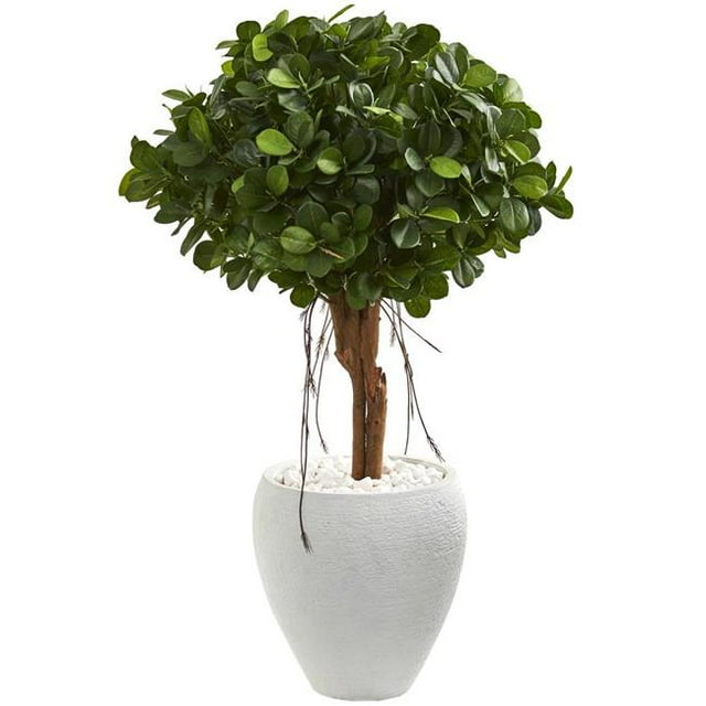 Nearly Natural 9066 39 in. Ficus Artificial Tree in White Planter