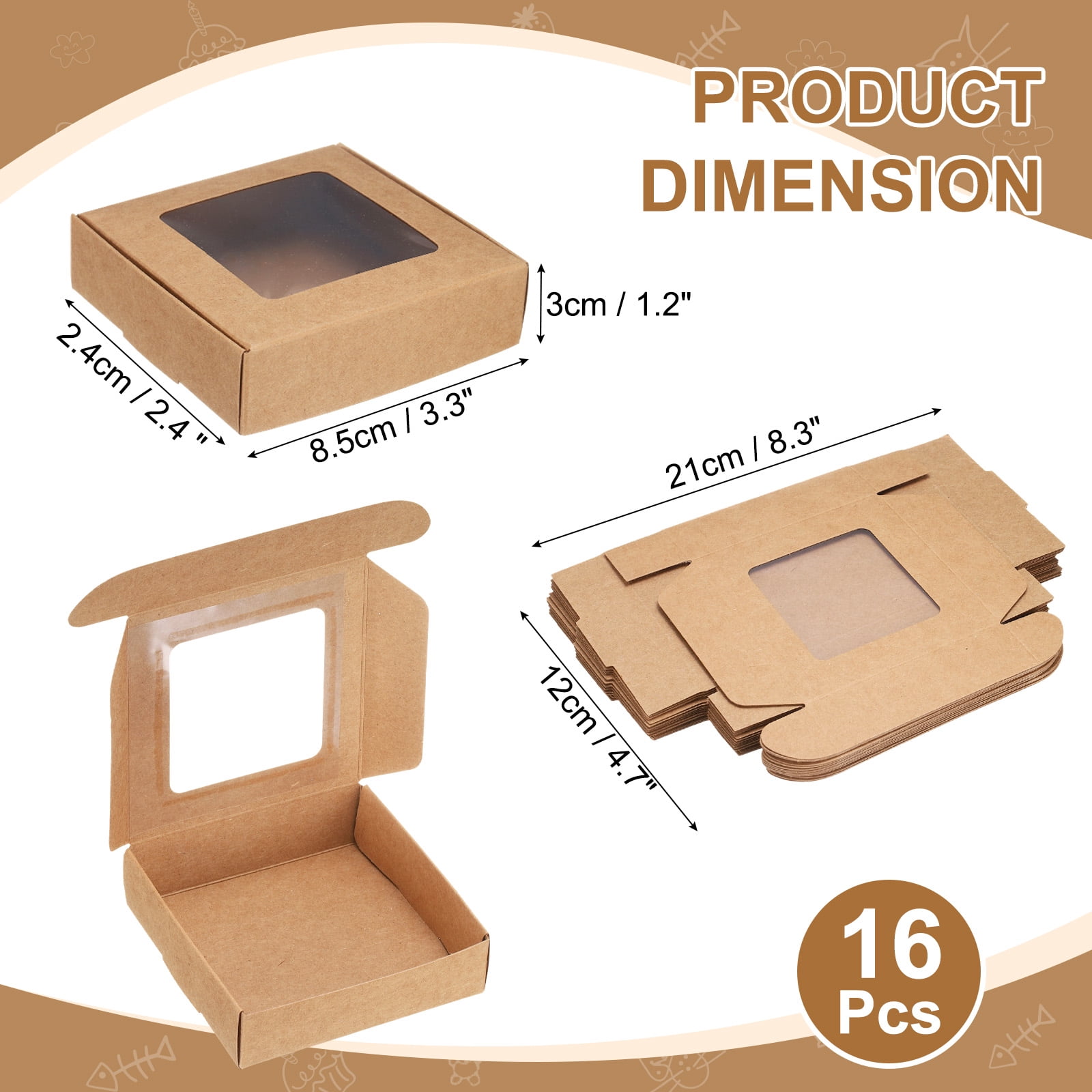 Unique Bargains 16Pcs Stylish Kraft Paper Gift Boxes Light Brown 4.1" x 4.1" x 1.2"