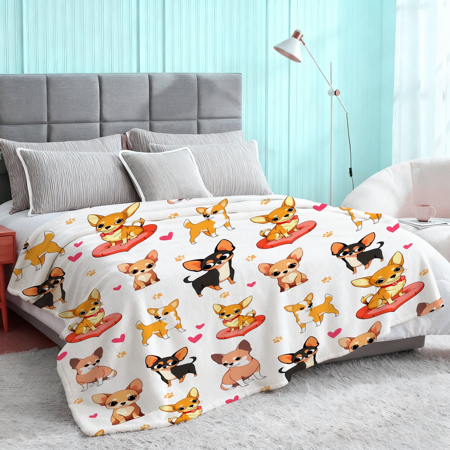 Chihuahua Gifts Blanket for Women Dog Lovers Stuff Cute Puppy Plush Dogs Print Themed Blanket Throw Cozy Soft Flannel Bedding Chihuahua Gifts for Women Adults Sofa Couch Bed Room Decor 80"X60"