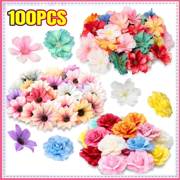 100Pcs Small Flowers for Crafts Mini Faux Flowers Artificial Silk Daisy Peony Fabric Floral Arrangement Decor for Fall Christmas DIY Wreath Bouquets Wedding