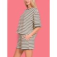 thumbnail image 6 of Women 2 Piece Sets Summer Outfits Cute Stripe Knit T Shirts Shorts Matching Lounge Set Black S, 6 of 7