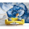 thumbnail image 3 of Modern Blue Flowers Custom Wallpaper Abstract White Marble Wall Murals Living Room Bedroom Background Luxury Gold Foil Art 3D Wall Mural Home Decor 98.4"W x 68.9"H (Not Peel and Stick), 3 of 6