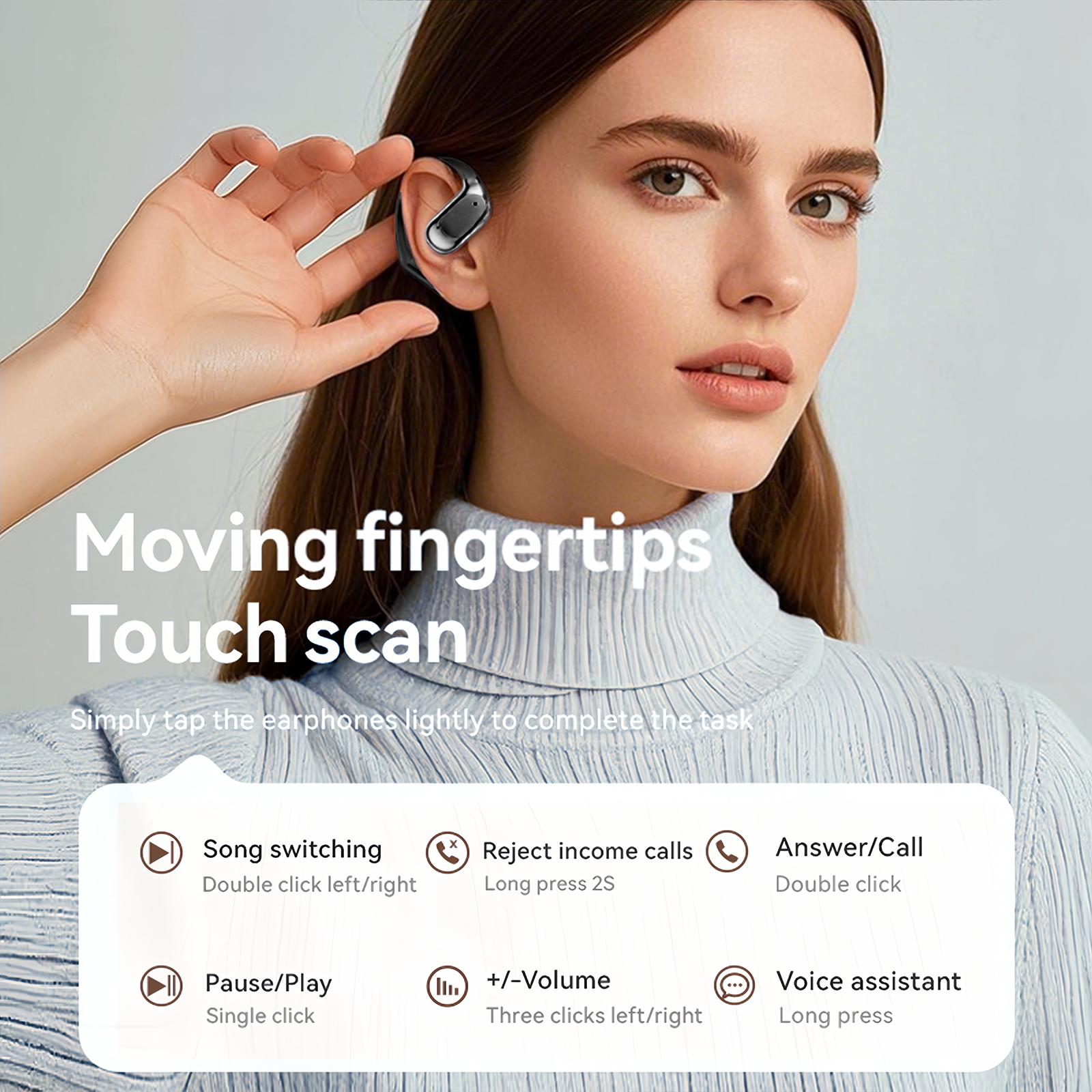 WUYUEGE Open Ear Earbuds Non-In-Ear Comfortable Earhook Wireless Earbuds With Bluetooth 5.4 ,48H Playtime, Bluetooth Headphones For Sport, TWaterproof Earphones