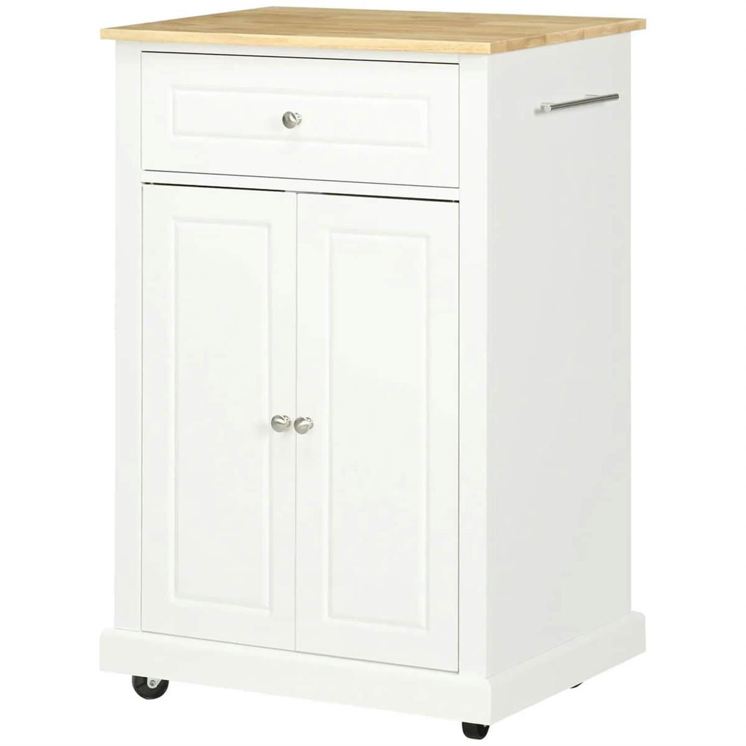 Demi Bonn 35" Rolling Kitchen Island Cart, Mobile Serving Trolley Table with Storage, Adjustable Shelf & 2 Towel Holders for Home & Kitchen, White