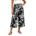 thumbnail image 2 of Atogsazn Womens Summer Floral Print Capris Casual Wide Leg Elastic Waist Cropped Pants Drawstring with Pocket Beach Black S Fashion, 2 of 7
