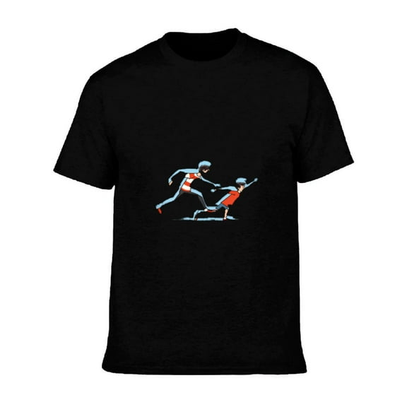 Men's Cotton Short Sleeve T-Shirt - Dynamic Soccer Motion Design Blue & Red Stylized Figures Sporty Graphic Tee Top