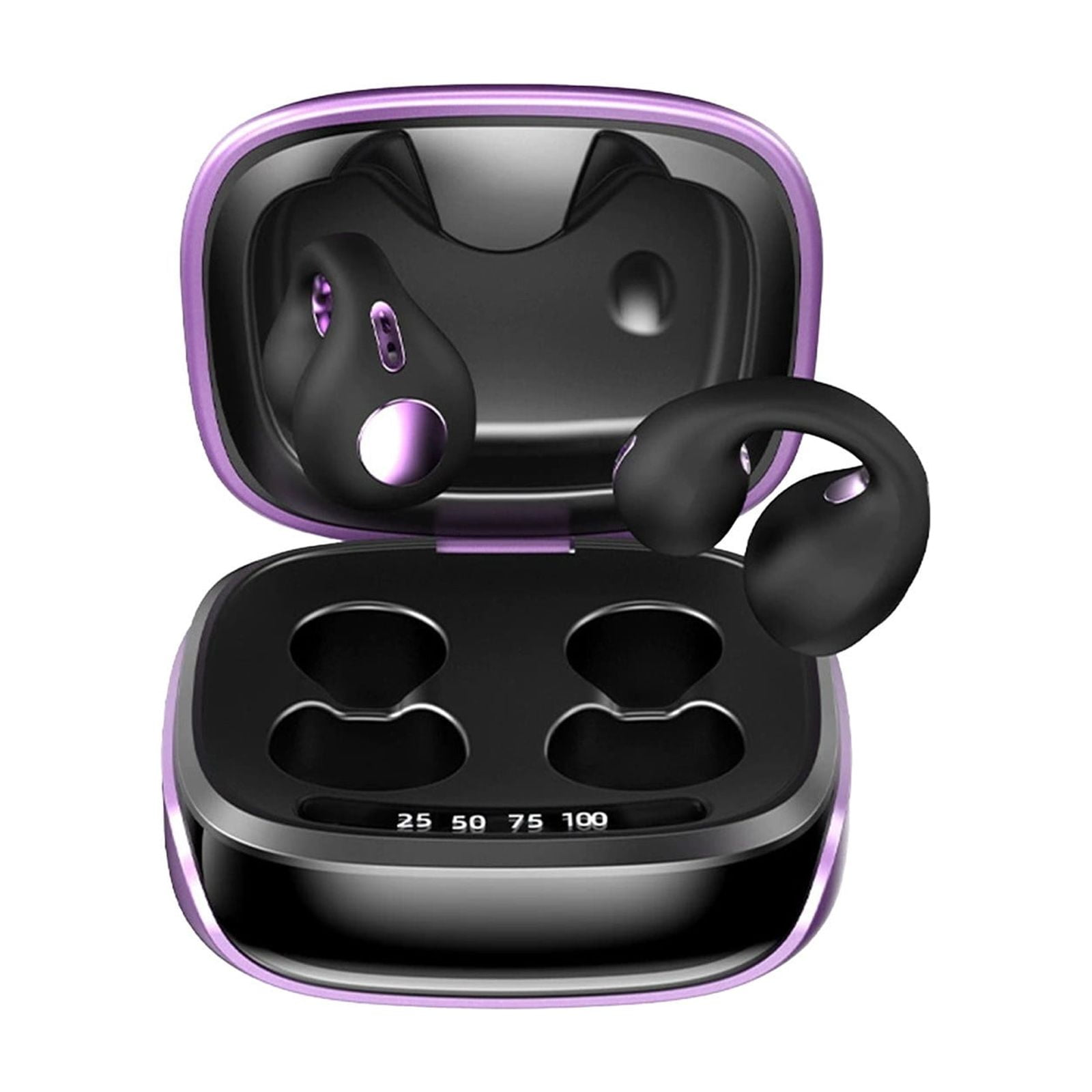 Lunxisen 2 Pcs Clip On Bluetooth Earpiece Bone Conduction LED Display Long Battery Life for Music Calls Workout Running