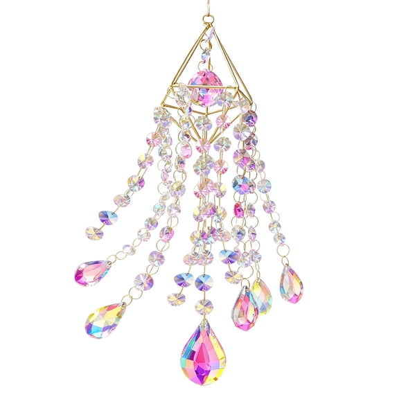 iMeshbean 13 inch Crystal Hanging Sun Catcher w/Hemp Rope AB Color Crystal Prism Rainbow Maker