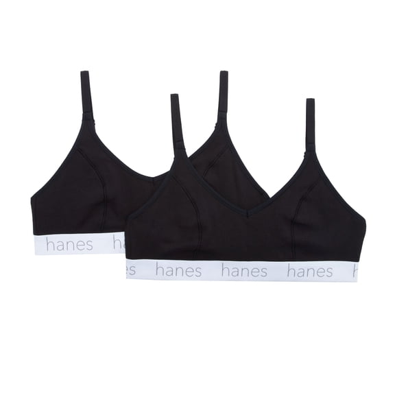 Women's Hanes DHO101 Triangle Bralette - 2 pack (Black/Black S)