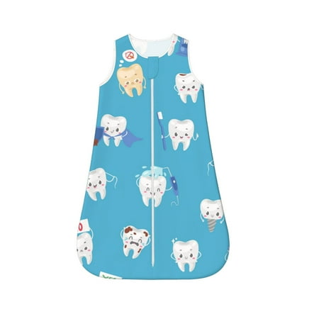

Fotbe Cute Healthy Teeth Pattern Sleep Sack - Baby Wearable Blanket with Zipper Extra Soft Cotton Sleeveless Sleeping Bag for Infants-Large