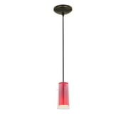 Sydney Glass`n Glass 28033-1C-ORB-CLRD 1 Light Glass in Glass Cylinder Pendant in Oil Rubbed Bronze with Clear Outer Red Inner Glass