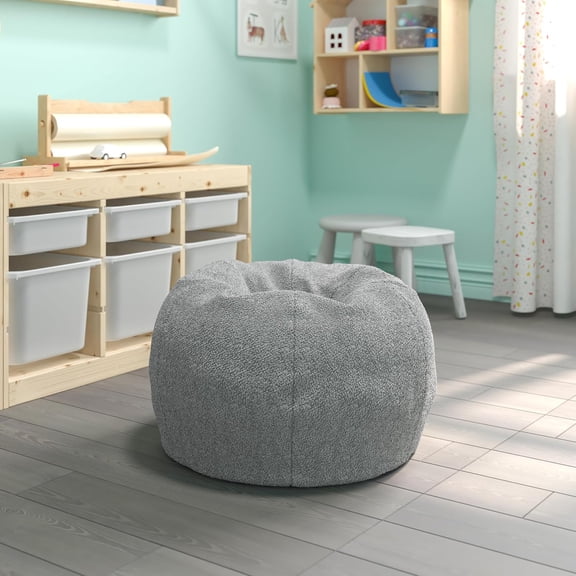 HJTEREMMA OLIVER Daisy Sherpa Bean Bag Chair, Classic Refillable Bean Bag Chair for Kids and Teens, Small, Gray