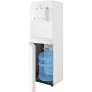 Muhub Cold & Hot Water Cooler Dispenser, White Bottom Loading Water Cooler Dispenser, Holds 3 or 5 Gallon Bottle, Anti-Scalding Design and Storage Cabinet, Child Safety Lock for Home, Office Use