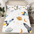 thumbnail image 2 of Homewish Cartoon Rocket Queen Sheet Sets,Outer Space Flat Sheet,Universe Stars Planet Queen Fitted Sheet For Boys Kids,Microfiber Bedroom Decor,4 Pieces, 2 of 7
