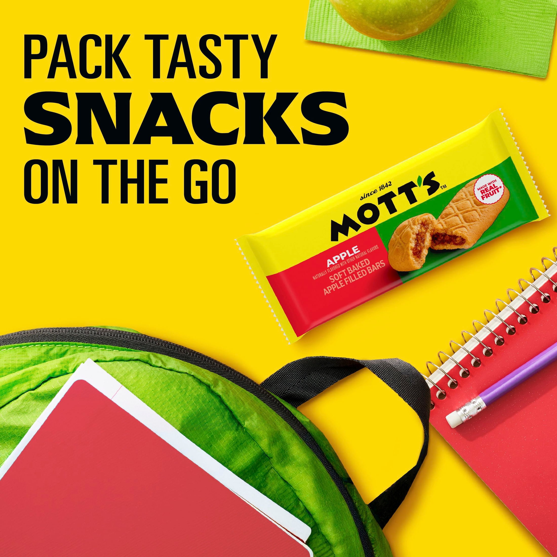 (8 pack) Mott's Soft Baked Apple Filled Bars, Apple Flavor Snacks, 5 Count, 6.55 oz