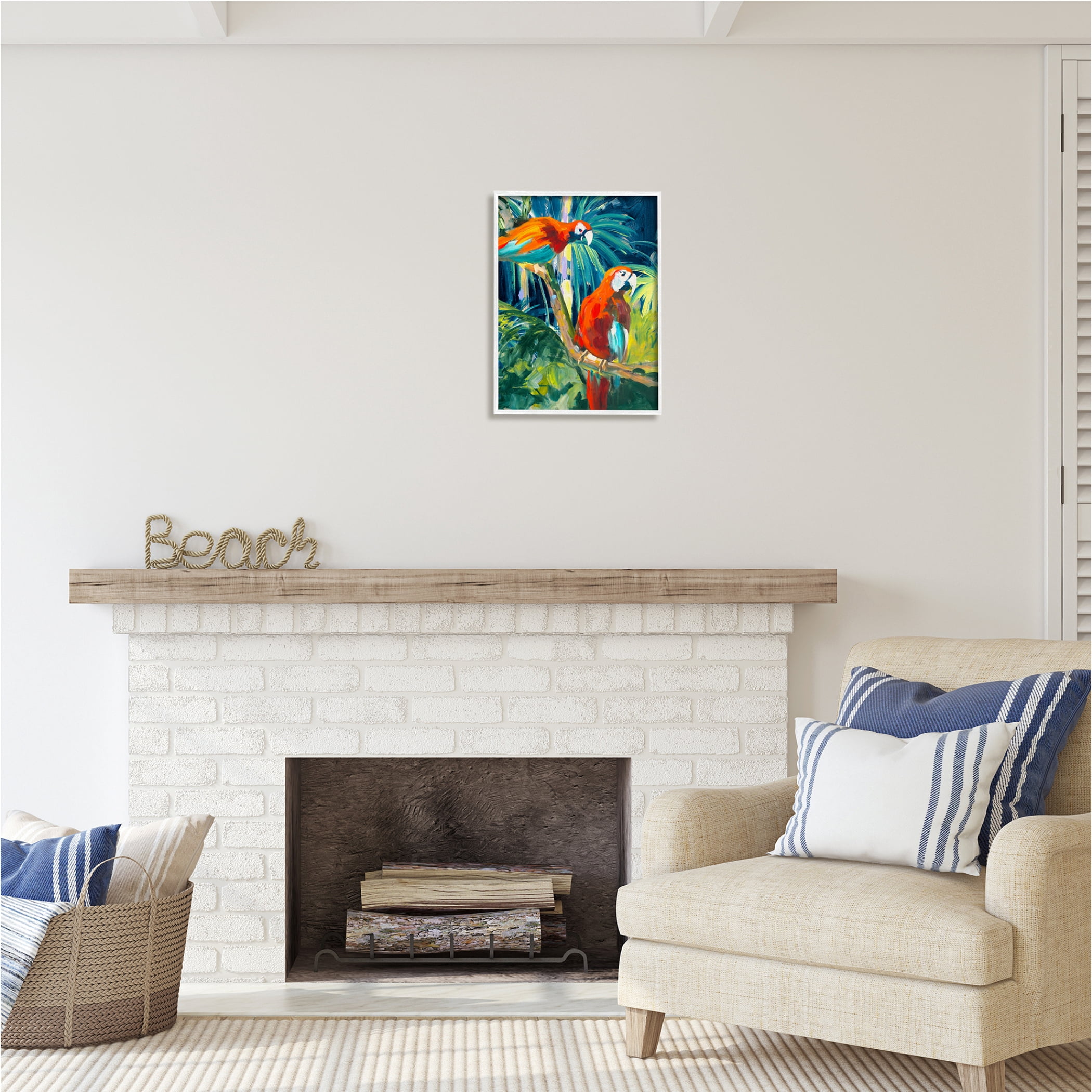 Stupell Industries Tropical Parrots in Jungle Animals & Insects Painting White Framed Art Print Wall Art, 16 x 20