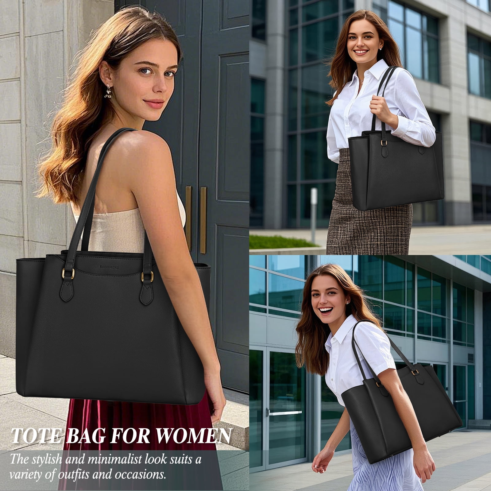 RAINSMORE Laptop Bag for Women 15.6 Inch Work Tote Bags Waterproof Computer Bags Leather Professional Laptop Purse Womens Laptop Briefcase Large Handbag for Office Teacher Travel