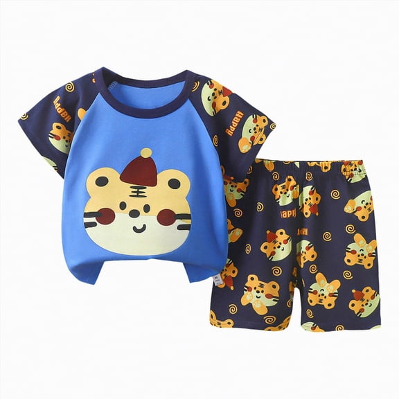 HCNTES Boys Short Sleeve T-Shirt & Shorts, 2-Piece Gamer Outfit Set for Kids and Toddlers(Blue,6-12 Months)