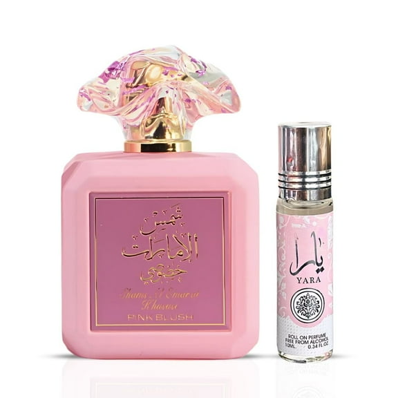 Pink Blush Shams Al Emarat Khususi EDP Spray 100ML (3.4 OZ) & Yara Roll On CPO 10ML (0.34 OZ) by Ard Al Zaafaran | A Sweet, Tropical Symphony of Florals, Fruits & Creamy Vanilla (Bundle).