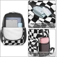 thumbnail image 4 of Black and White Wavy Checkered Pattern 17" School Backpacks for Teens,Waterproof Oxford Fabric,S-Shape Padded Straps for School,Travel,Hiking,Camping, 4 of 6