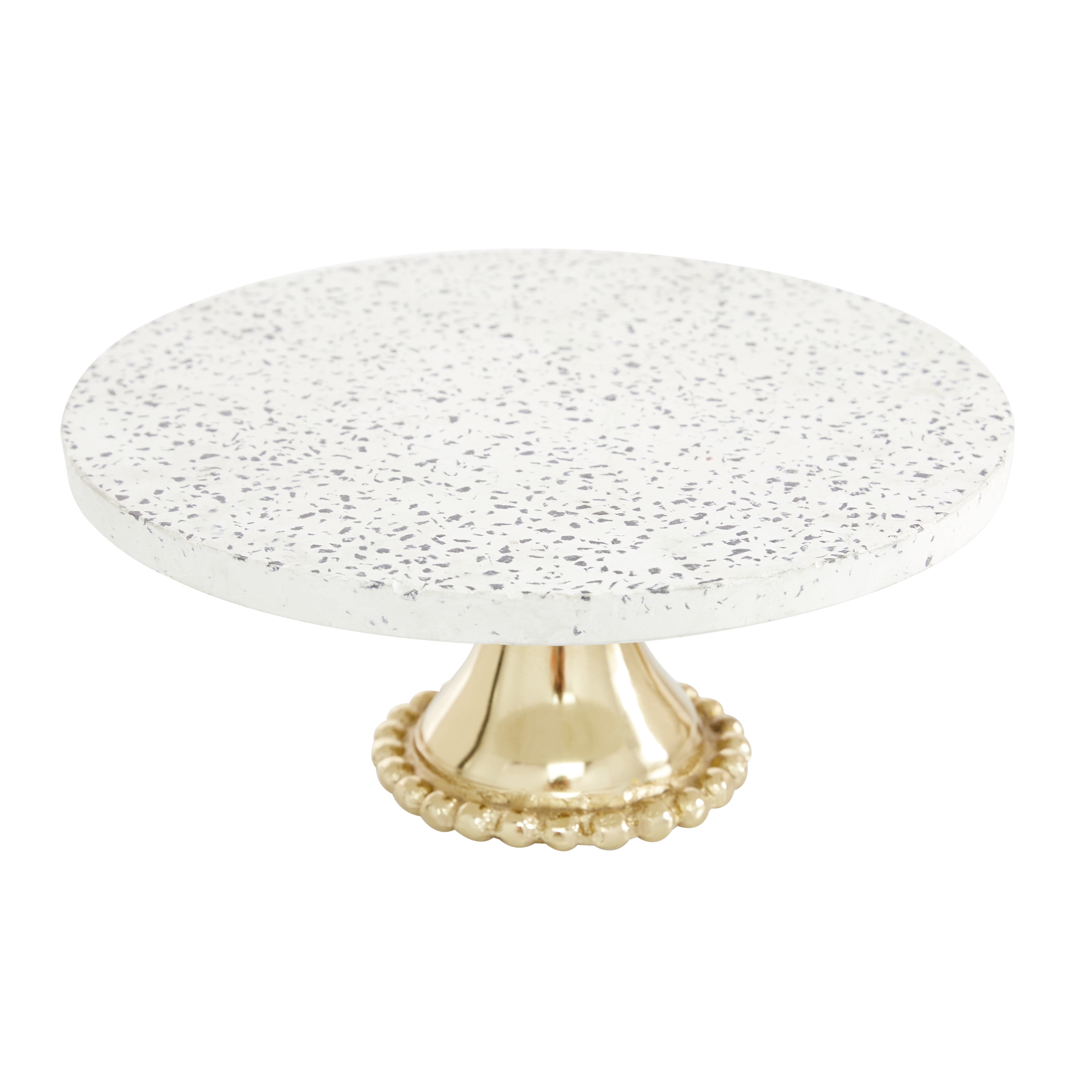 DecMode 10", 12"W Gold Ceramic Speckled Cake Stand with Gold Base, 2-Pieces