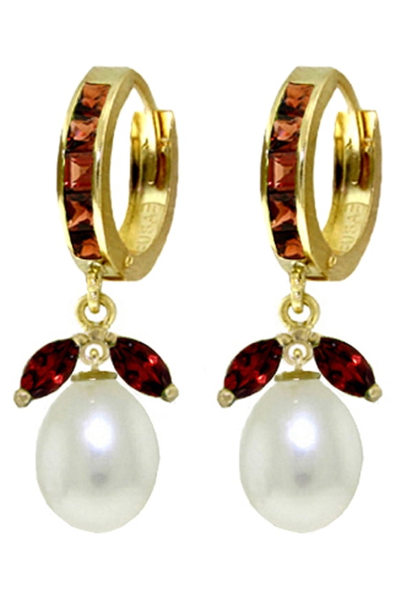 14k Solid Gold Garnet Earrings with Pearls