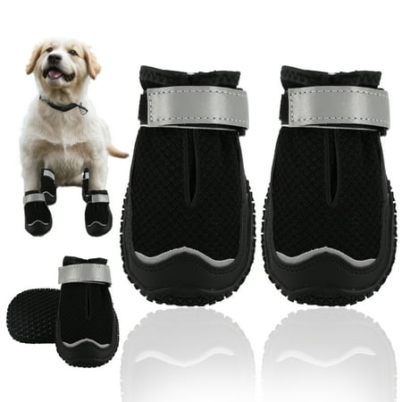 Unique Bargains 4pcs Dog Shoes Breathable Dog Shoes Dog Boots Paw Protectors Black Size 5 Width 2.16