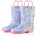 thumbnail image 2 of Puddle Play Waterproof Purple Unicorn PVC Rain Boots Easy-On Handles - Size 11 Little Kid, 2 of 6
