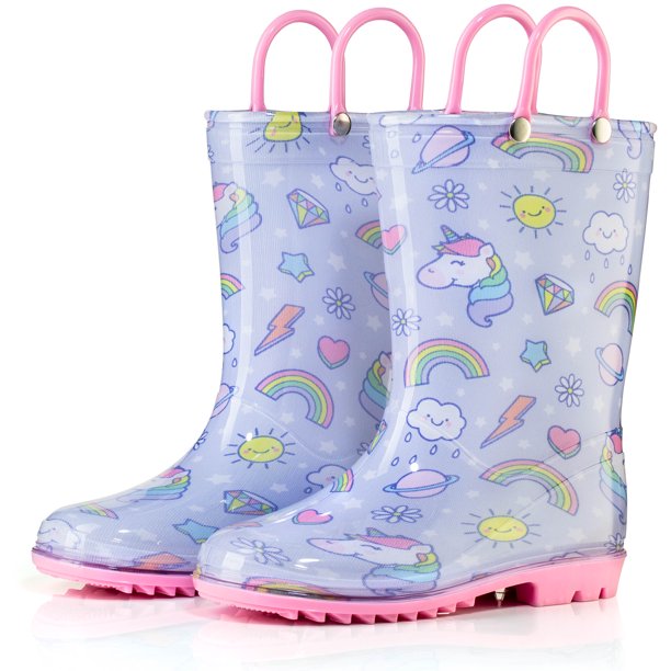 Puddle Play Waterproof Purple Unicorn PVC Rain Boots Easy-On